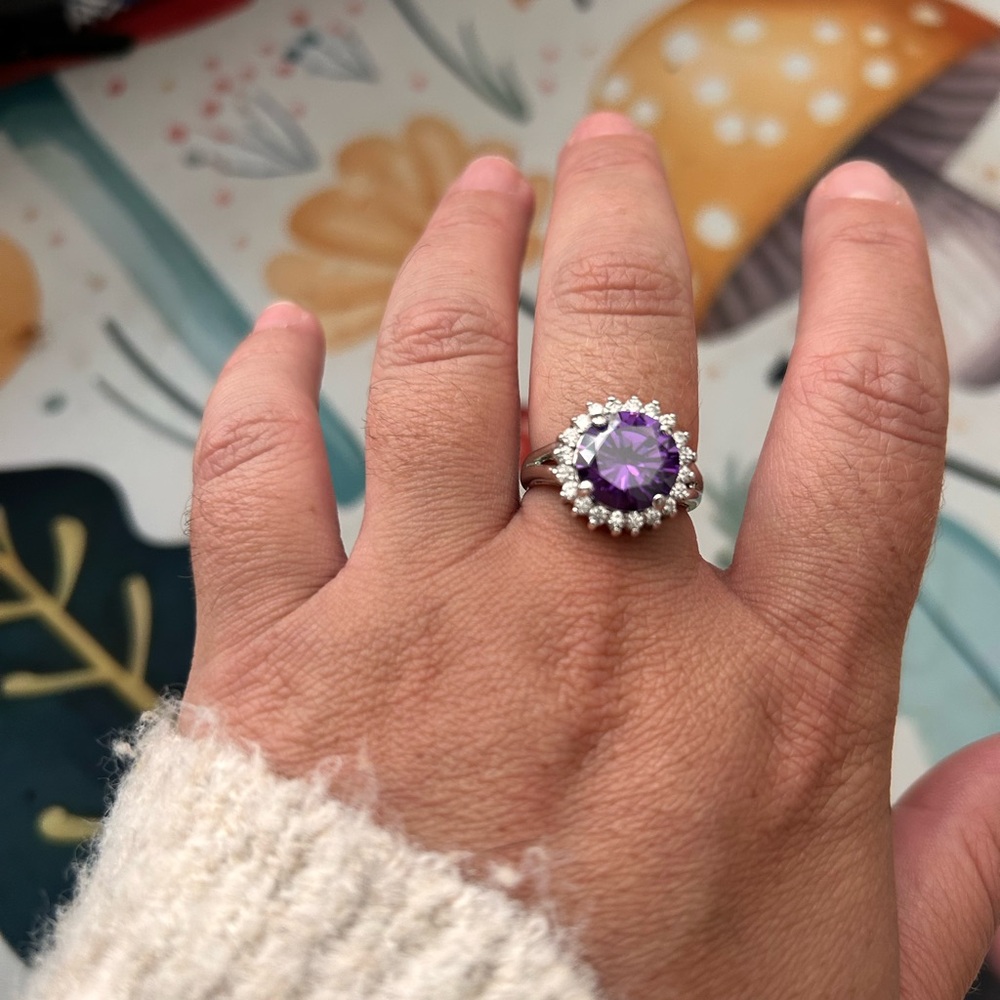 Elegant Amethyst Silver Halo Ring